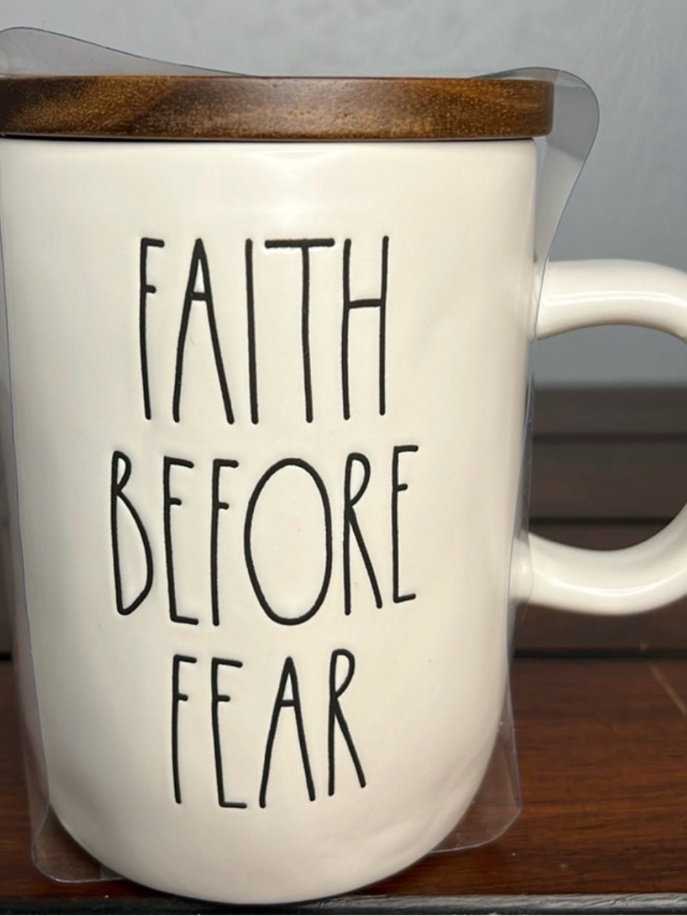 Rae Dunn Faith Before Fear Mug w/ coaster NWT